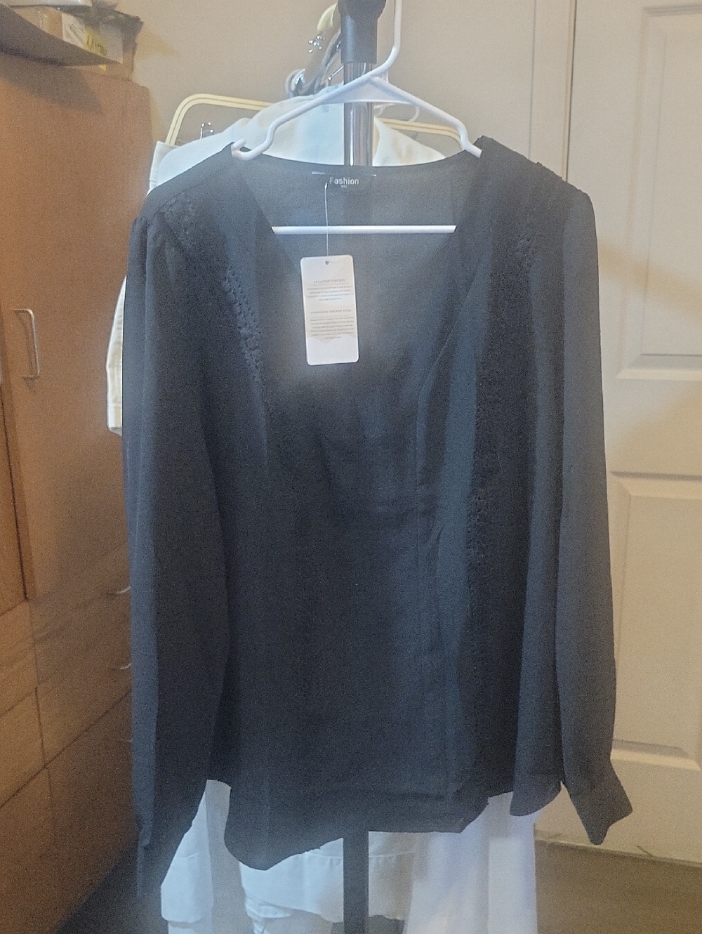 Black Long Sleeve V-Neck Blouse